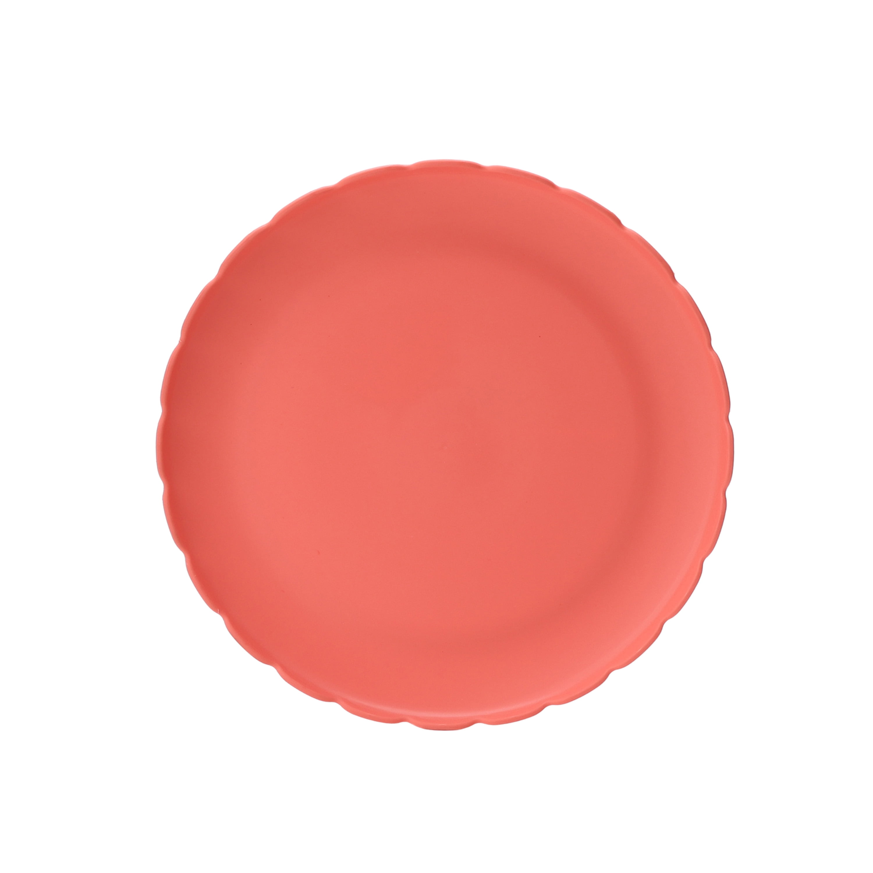 Mainstays 30-Piece Plastic Scalloped Dinnerware Bundle Set, Coral