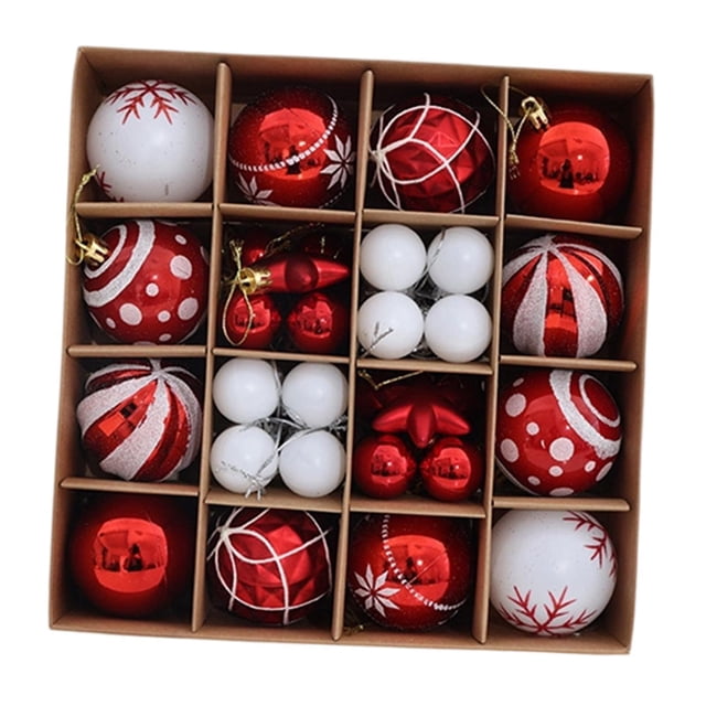 Adorno de bola navideña, colección de decoración de bolas navideñas, para celebraciones en interiores, colgante irrompible para armario de dormitorio. Rojo Blanco
