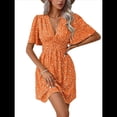 thumbnail image 1 of Vestido Corto Informal de Verano con Estampado Floral y Mangas con Vuelo para Mujer, Vestido Veraniego con Cuello en V. Color Naranja XXL, 1 of 9