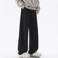 thumbnail image 6 of YMNXA Men's Casual Pants Drawstring Elastic Waist Solid Color Wide Leg Straight Leg Loose Fit Comfortable Fashion Trousers For Daily Wear,Black,L, 6 of 6