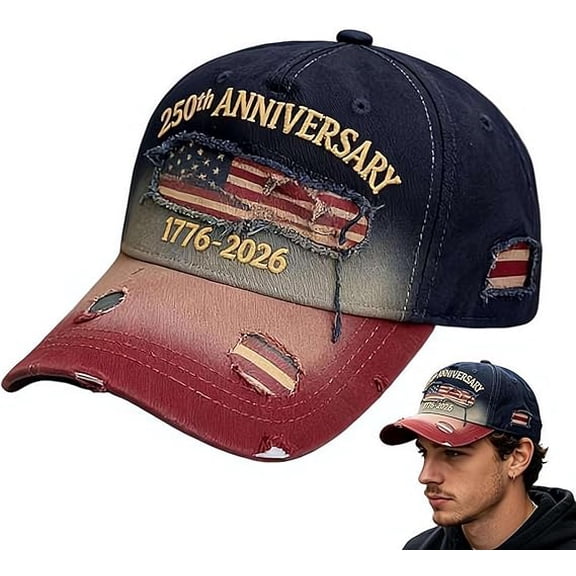 Distressed Casual Baseball Cap, US 250th Anniversary Commemorative Hat, Patriotic Theme 1776-2026, Gift for Veterans Men(Style D)