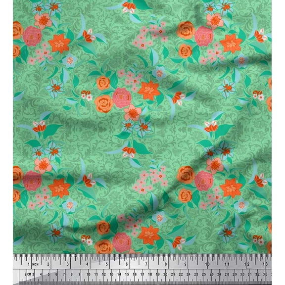Soimoi Cotton Duck Fabric Swirl,Leaves & Camellia Floral Fabric Prints By Yard 42 Inch Wide