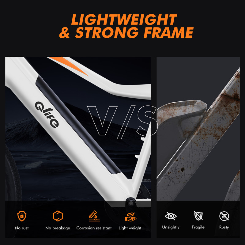 Qlife Cityone SO Electric Bike for Adults 26" Ebike,Built-in Removable Battery, Peak 1200W Motor Ebikes with 21 Speed Carbon Steel Mountain Bicycle White