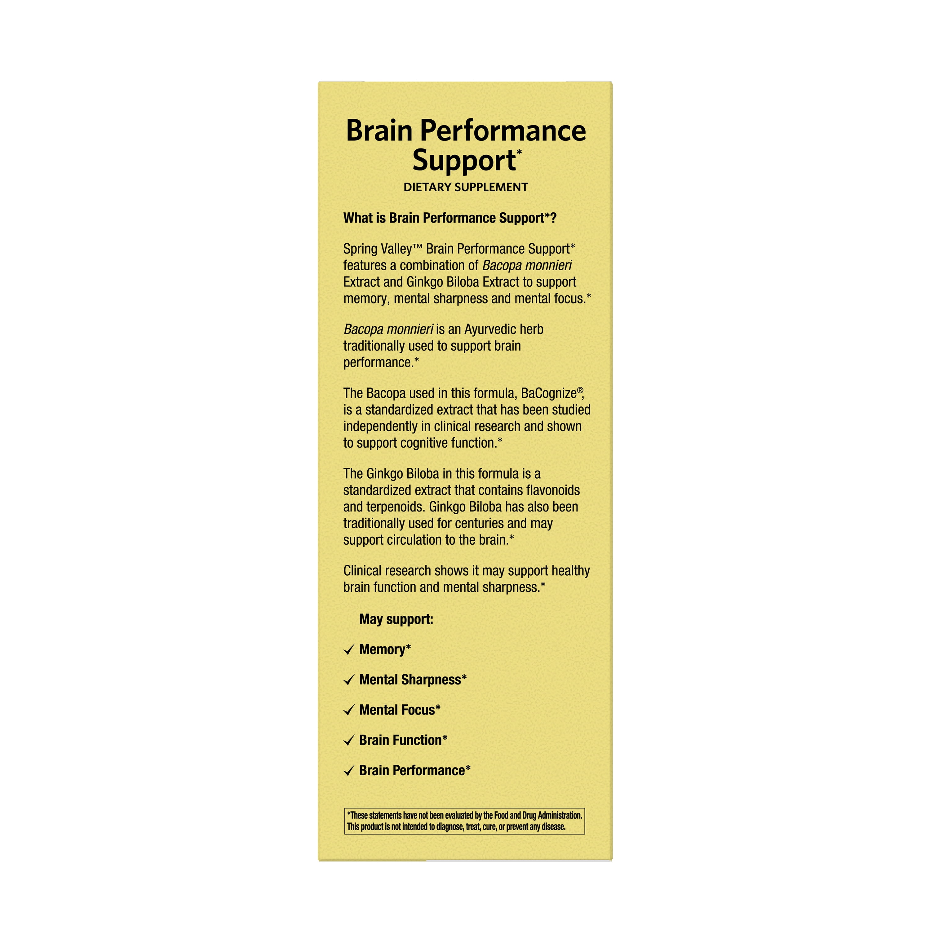 Spring Valley Brain Performance Memory Support Dietary Supplement