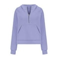 thumbnail image 5 of 1/4 Zip Pullover Women Winter Fall Loose Fit Hooded Long Sleeve Bubble Cold Shoulder with Pocket Solid Color Hoodie Polyester Sweatshirts Hoodies(Light Purple,S), 5 of 6
