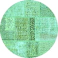 thumbnail image 1 of Ahgly Company Machine Washable Indoor Round Patchwork Turquoise Blue Transitional Area Rugs, 5' Round, 1 of 4