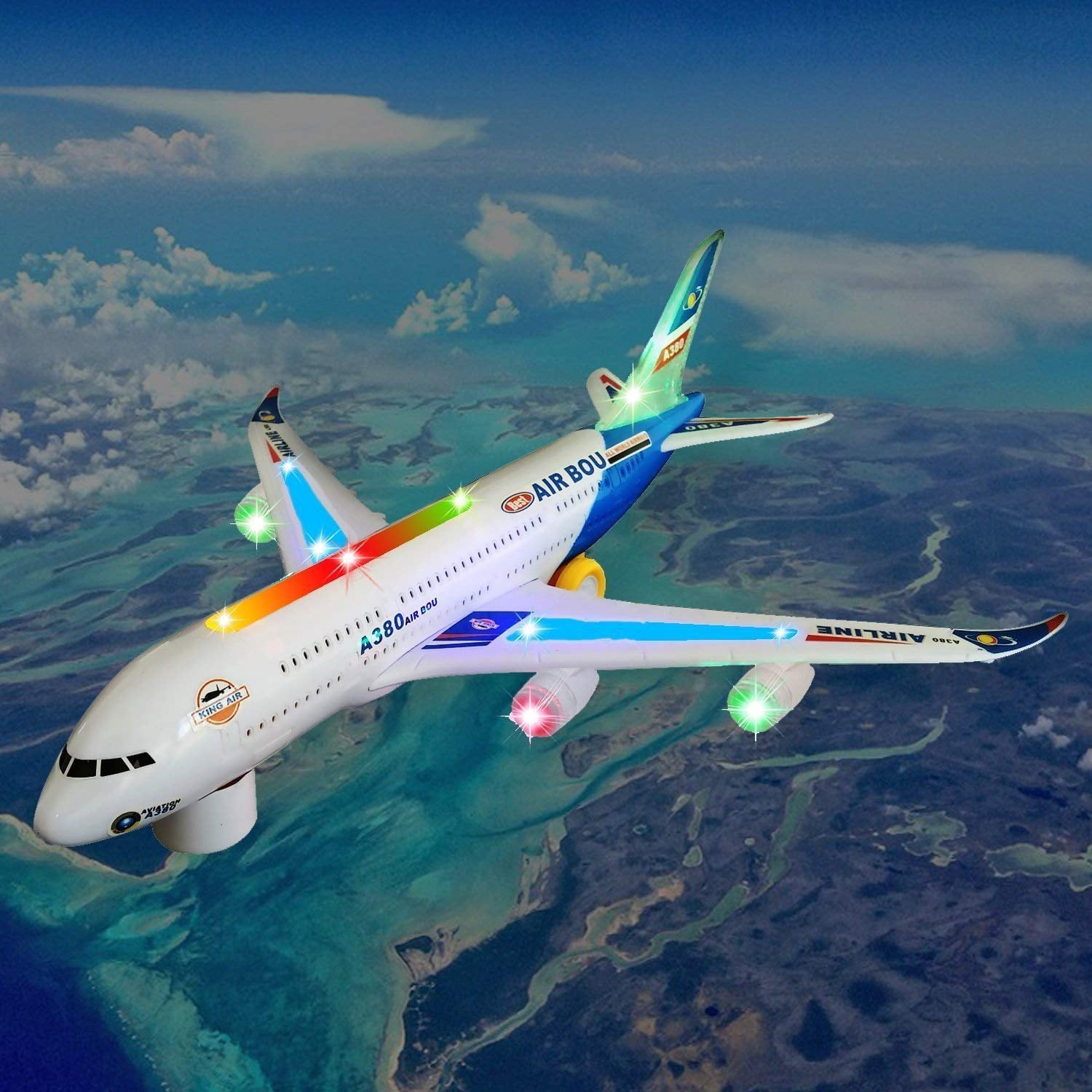 PlayWorld Aviator Action! Airbus Plane With Flashing Lights and Sounds - Blue