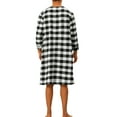 thumbnail image 3 of INSPIRE CHIC Plaid Nightshirt for Men's Loose Fit Henley Necklike Checked Sleep Gown Pajamas S Black White, 3 of 5