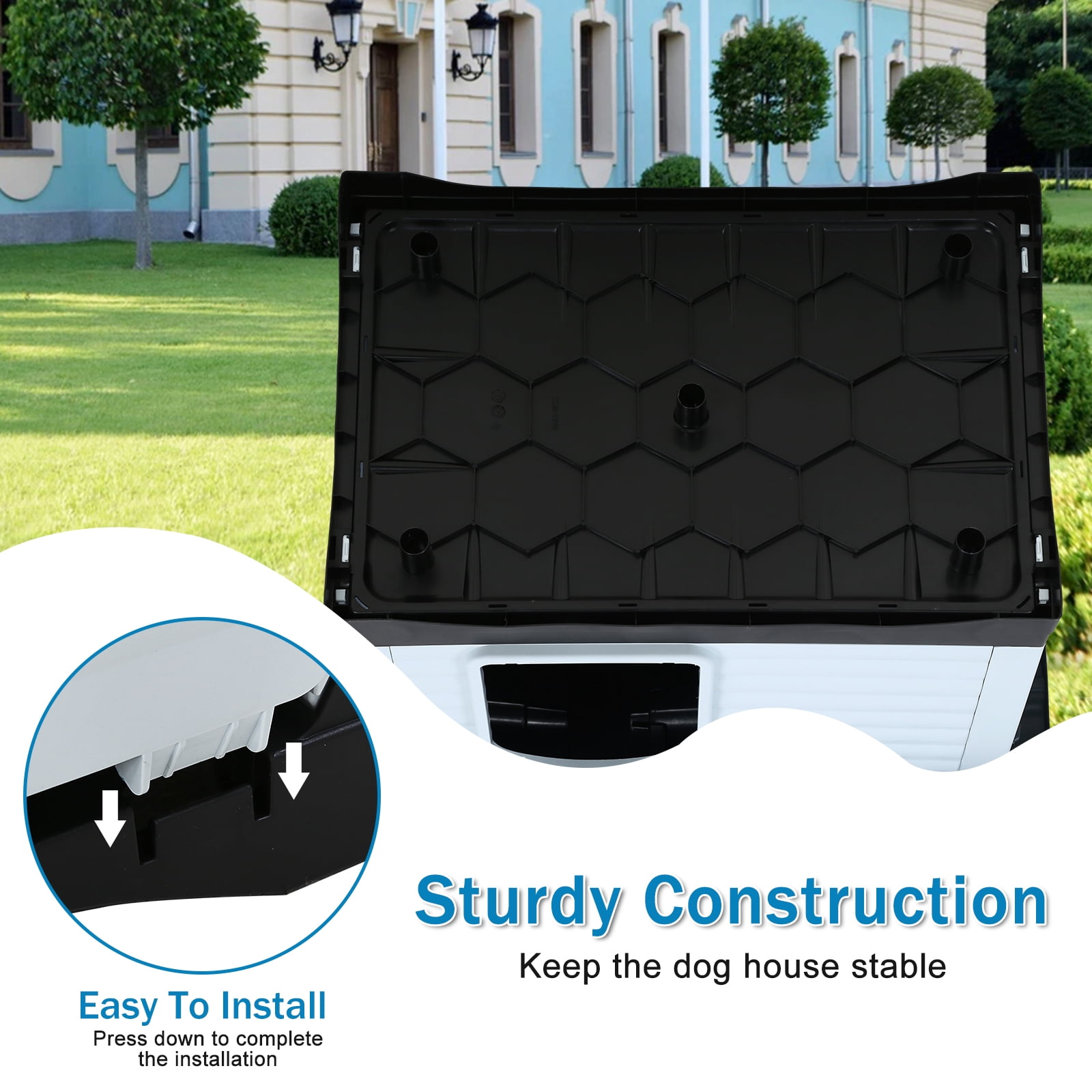 CL.HPAHKL Dog Houses, Outdoor Dog House Weatherproof Ventilate Waterproof Doghouse Puppy Shelter with Elevated Floor and Air Vents Insulated Dog House (21.2" L x 31.6" W x 25.1" H, Black)