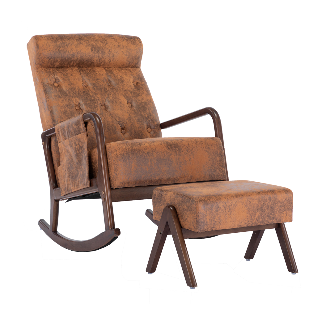 Rocking Chair with Ottoman High Backrest Accent Glider Rocker