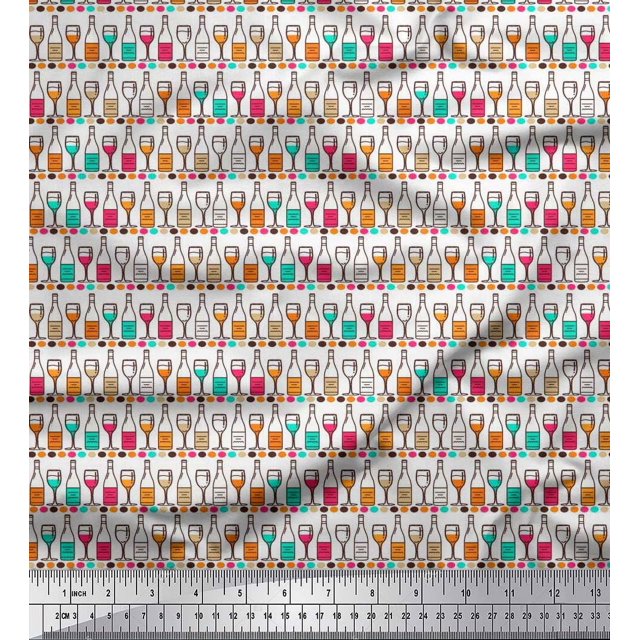 Soimoi Poly Georgette Fabric Bottle & Wine Glass Bar Print Fabric by Yard 42 Inch Wide
