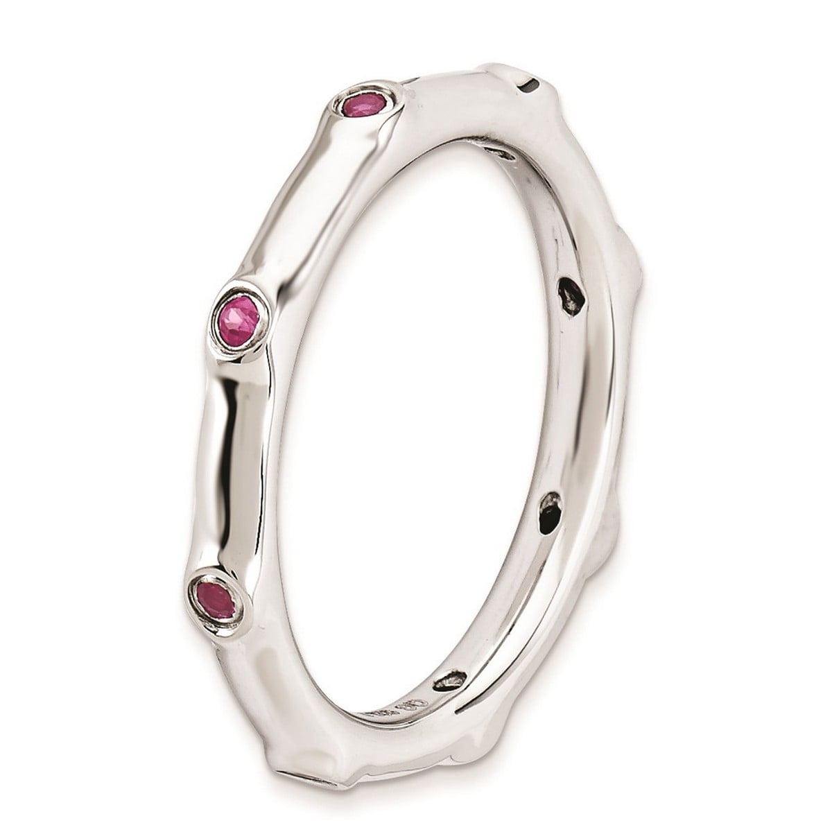 925 Sterling Silver Bezel Polished Stackable Created Ruby Ring Size 5 Stackable Ring for Women
