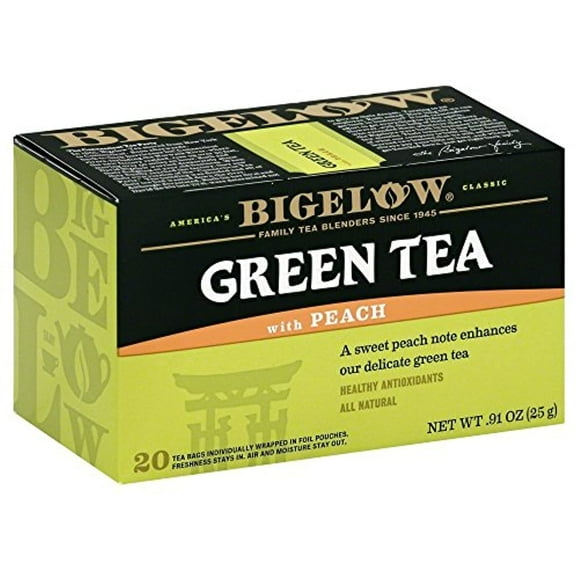 Bigelow Tea Green Tea - With Peach - Case Of 6 - 20 Bag