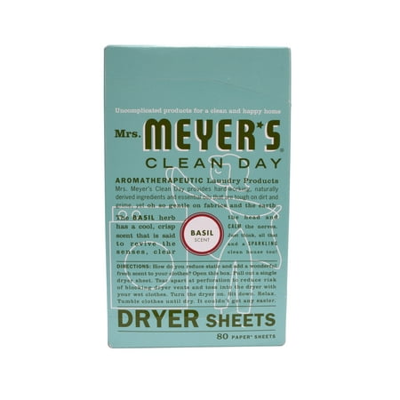 Mrs. Meyer's Clean Day Dryer Sheets, Basil Scent, 80 Count