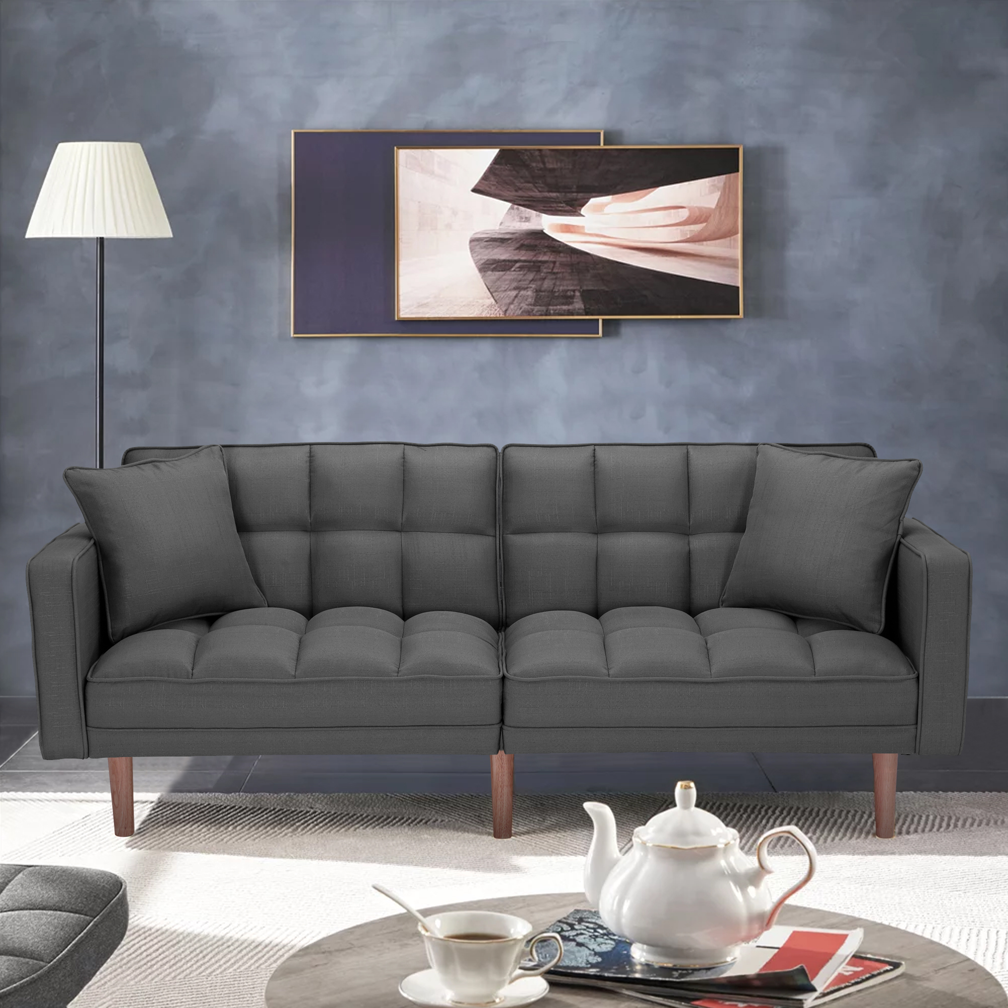 Memory Foam Convertible Futon Sofa Bed, Fabric Tufted Sofa Bed,Sleeper