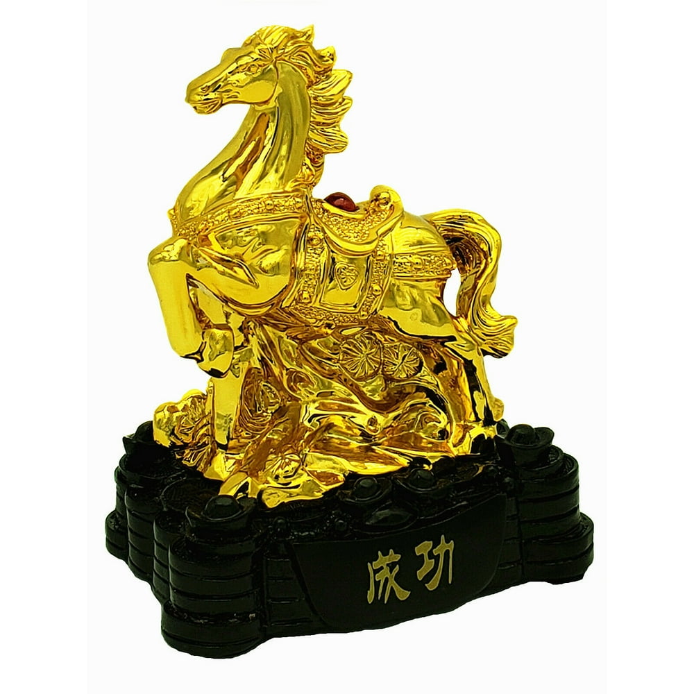 Feng Shui Golden Chinese Zodiac Horse Statue Figurine Home Office