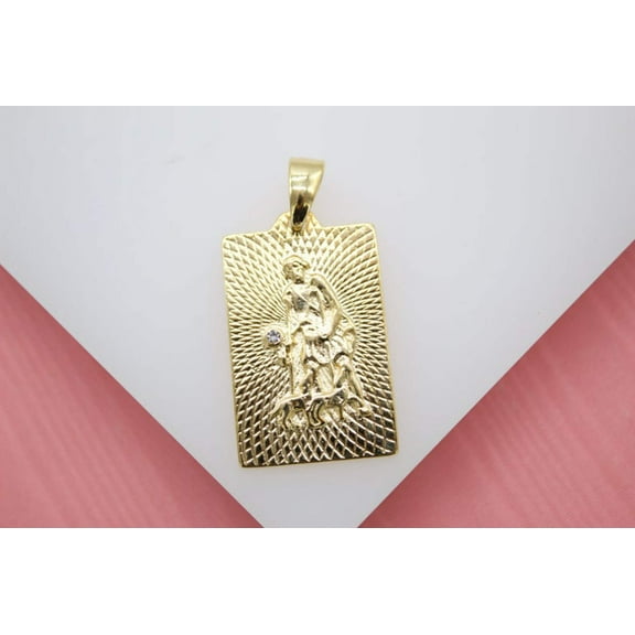 Gold Filled Saint Lazaro Religious Pendant With Cubic Zirconia Stone