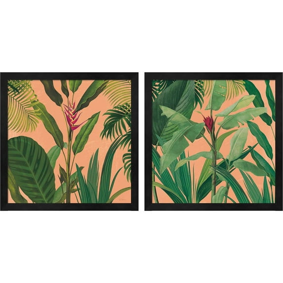 Great Art Now Dramatic Tropical Boho by Sue Schlabach, 2 Piece Framed Art Set Each 13"W x 13"H