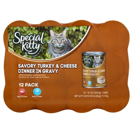(2 Pack) Special Kitty Savory Turkey & Cheese Dinner in Gravy, 13 oz, 12 (Best High Protein Canned Cat Food)