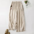 thumbnail image 2 of BiZtdJrK Cotton Linen Wide Leg Pants for Women Summer Loose Fit Palazzo Pants Casual Elastic Waist Pants Vintage Ethnic Embroidery Trousers with Pockets Prime Sales Beige L, 2 of 9