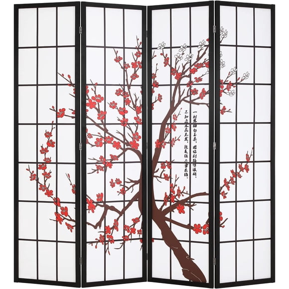 FDW Room Divider 6' Folding Privacy Divider 4 Panel Oriental Shoji Screen Wall Wood Portable Freestanding Partition Screen, White