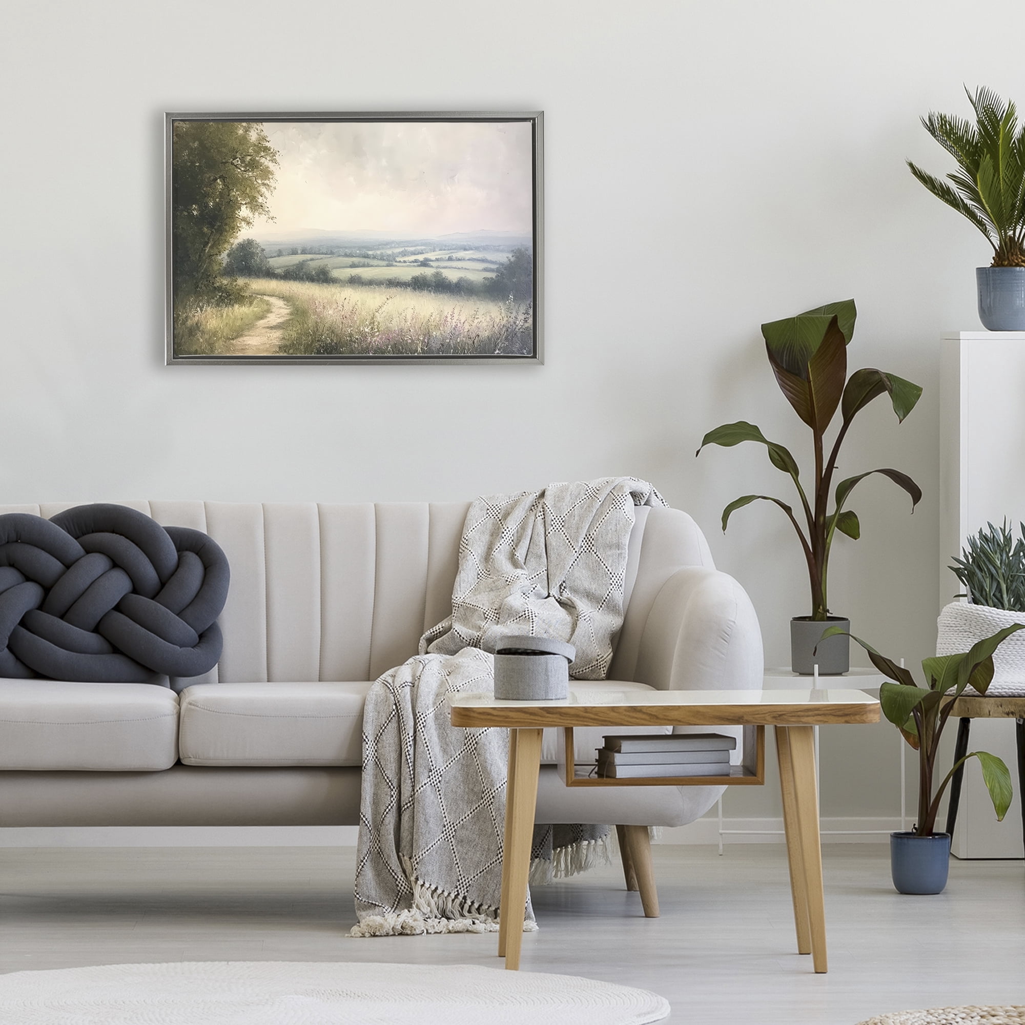 Stupell Industries Rolling Farmlands in Distance Gray Framed Floater Canvas Wall Art, design by Petal Prints Design