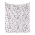 thumbnail image 1 of Romantic Soft Flannel Fleece Blanket, Vintage European Paris Eiffel Tower with Flowers Floral Swirls Art, Cozy Plush for Indoor and Outdoor Use, 50" x 60", Pale Blue Pink and White, by Ambesonne, 1 of 6