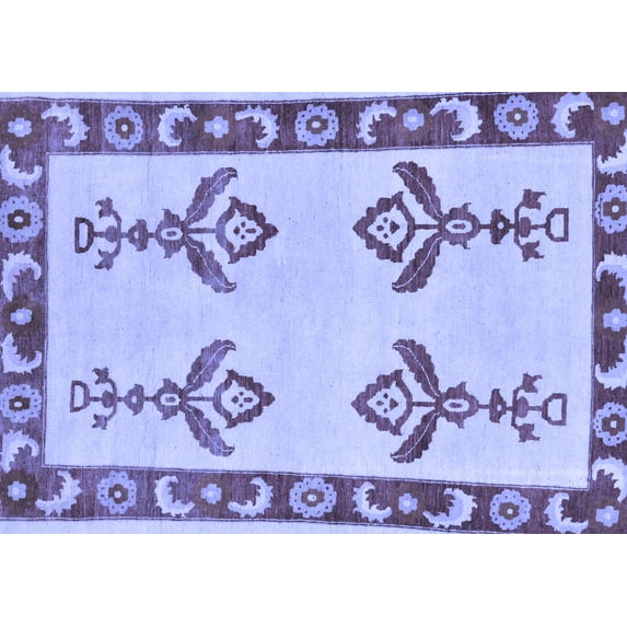 Ahgly Company Machine Washable Indoor Rectangle Oriental Blue Modern Area Rugs, 4' x 6'