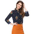 thumbnail image 1 of Unique Bargains Women's Tie Ruffled Neckline Polka Dots Floral Blouse Tops, 1 of 6