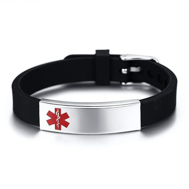 Engravable Medical Alert Id Bracelet Stainless Steel Silicone Diabetes ...
