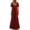 thumbnail image 4 of LLYwey Plus Size Maxi Dresses for Women 2025 Wedding Guest Long Dresses Casual Summer Solid Color V-Neck Short Sleeve Sundress, I-48, Wine, 5XL, 4 of 7