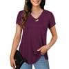 McVanedy Women's Plus Size Tops V Neck Short Sleeve T Shirts Petal Sleeve Tunic Blouses L-4XL