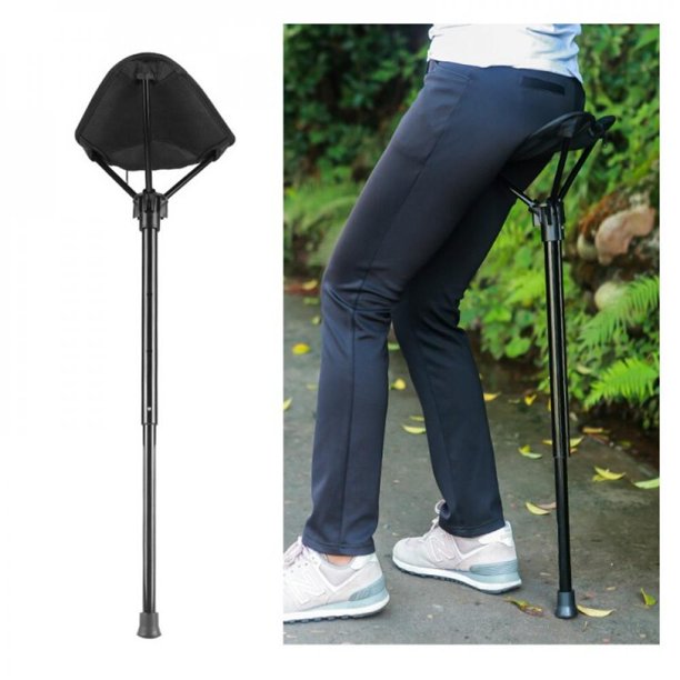 Folding Stick Stool Seat Stick Walking Stick Tripod Stool Adjustable Height Seat Stick Seat