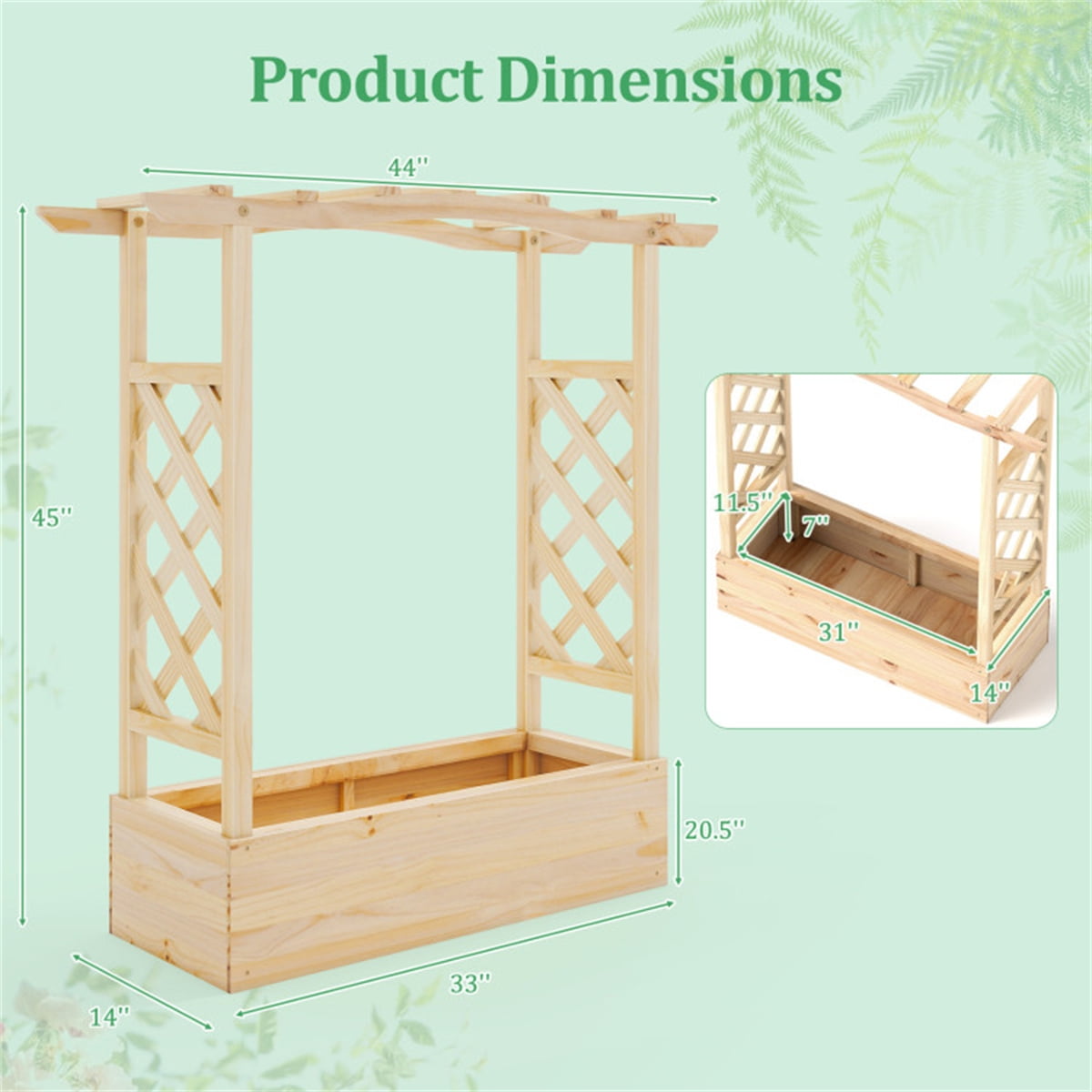 1 Pack Wooden Raised Garden Bed Planter Box with Hanging Roof 44Inch Pine Wood Elevated Outdoor Indoor Patio Balcony Backyard Flowers Herbs Vegetables Trellis Drainage Natural Easy Assembly