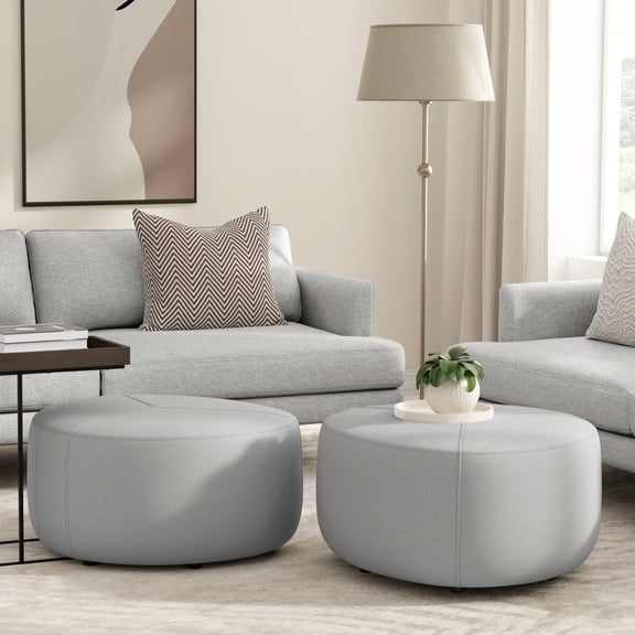 Simpli Home Moore 32W Round Ottoman