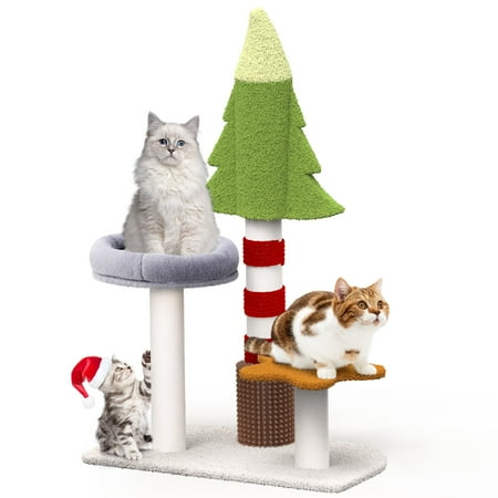 Cat Tree 35.4" Cute Christmas Tree Cat Scratching Post Tower with Perch for Indoor Kitten Kitty