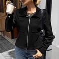 thumbnail image 5 of PRINxy Women's Long Sleeve Notch Lapel Full Zip Cropped Jacket with Faux Suede and Chest Pockets for Fall Winter Casual Black M, 5 of 9