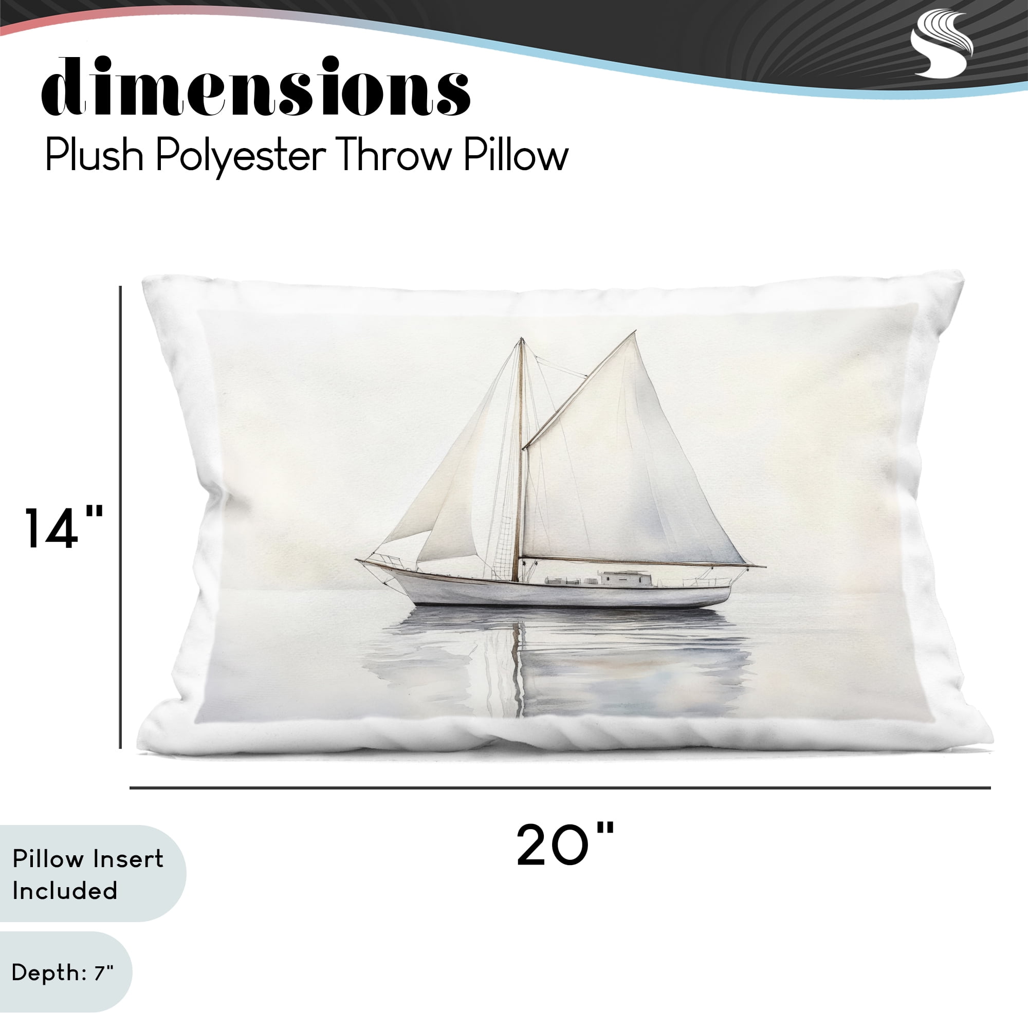 Stupell Industries Neutral Sailboat Reflection Decorative Printed Throw Pillow, design by Petal Prints Design, 14 x 7 x 20