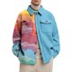 thumbnail image 1 of Chaqueta de hombre Cuello vuelto Bloque de color Manga larga Estampado Abrigo con botones de una sola fila con 2 bolsillos para otoño Azul XXL, 1 of 5