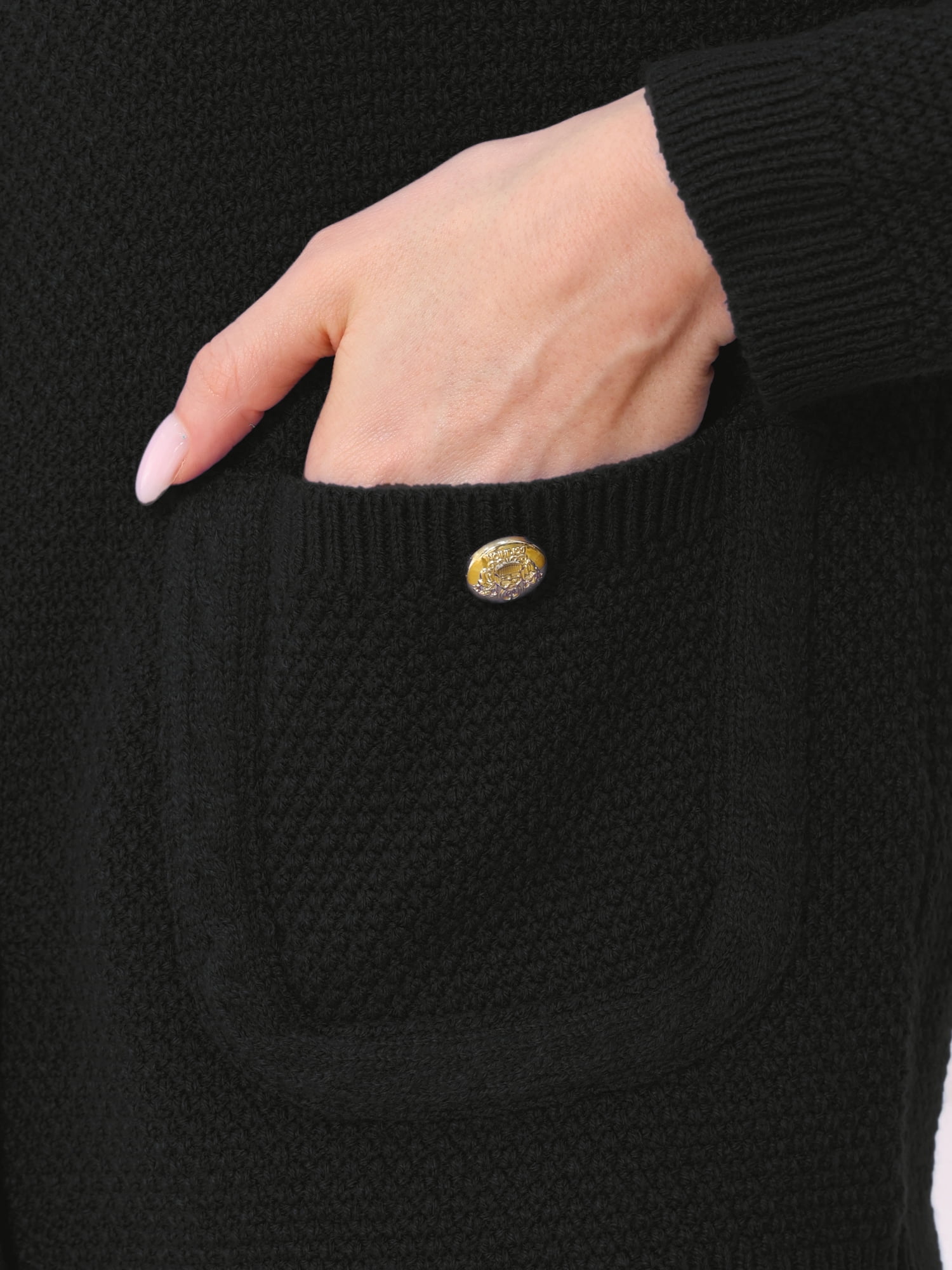 DARING DIVA Sweaters Collarless Button Up Dressy Chunky Knit Cardigan L Black
