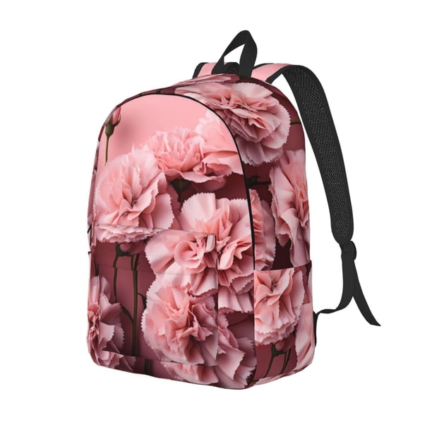 Disketp Delicate Pink Carnations Mochila de Lona Estampada, Mochila Escolar de Viaje Ligera para Estudiantes y Portátil-Small
