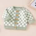 thumbnail image 2 of Infant Baby Boy Girl Autumn Winter Sweater Checkerboard Pattern Long Sleeve Round Neck Pullover Button-Down Knitwear Cardigan, 2 of 7