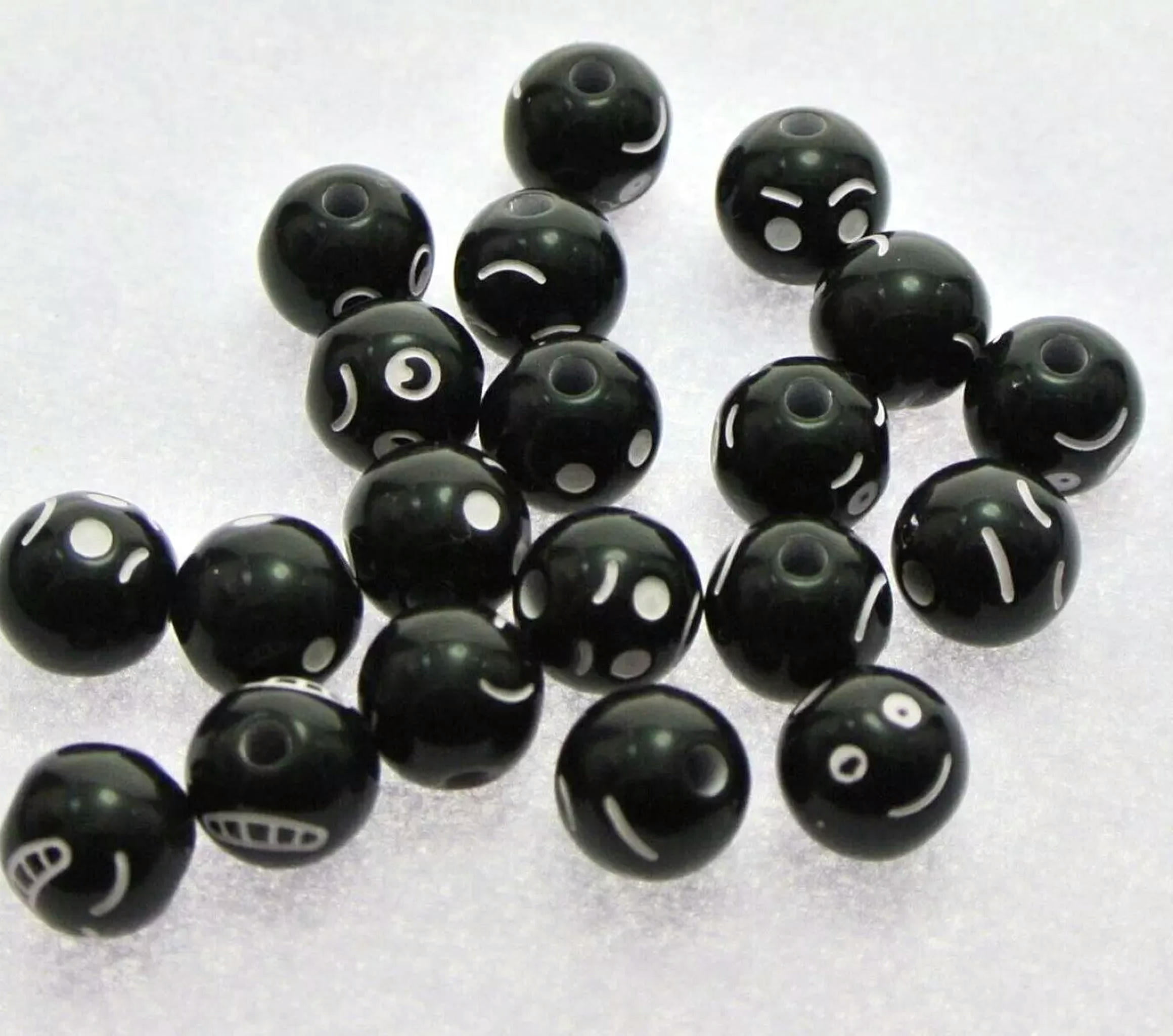 U8MO 200 Black Assorted Facial Expression Smile Round Beads 8mm(0.32") Kid Craft