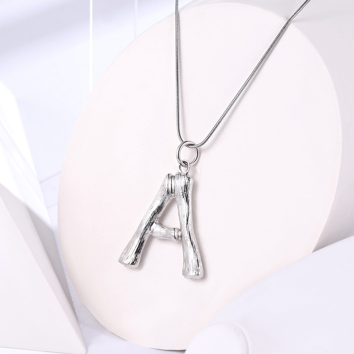 FOCALOOK Bamboo Initial Necklace for Women Oversize Letter A Pendant Capital Alphabet Statement Necklace