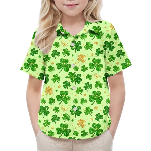 hengsof Children's Button Down Shirt with Novel Print Fashionable Short Sleeve Shirt Pocket Shirt