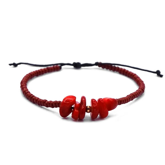 Healing Tumbled Chip Stone Seed Beaded String Adjustable Pull Tie Bracelet - Handmade Jewelry Boho Accessories