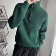 thumbnail image 4 of Suéteres de punto negros con cremallera y cuello para hombre, ropa de negocios, suéteres holgados Y2k, estilo vintage, informal, de lana, 4 of 5