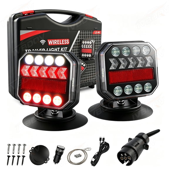 OOTBVVL USB-C Wireless Trailer Lights – Magnetic LED & Reflectors, Rechargeable Tow Light Kit for Trucks/Boat/RV/Camper/Caravan, IP65 Waterproof, Turn Signal Brake Reverse Stop