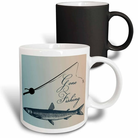 

3dRose Gone Fishing Fish with Pole- Beach Theme Art Magic Transforming Mug 11oz