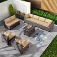 thumbnail image 4 of Gotland Outdoor Patio Furniture Set 10-Piece with Propane Fire Pit Table, Sand, 4 of 7